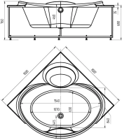 Эпсилон угловая 150х150 (каркас + слив-перелив) С Экраном