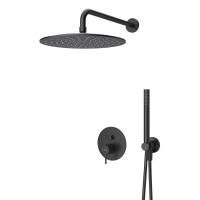 Душевая система с дивиатором для верхнего и ручного душа, верхний душ из стены 30 см  Ручка "антикапля". LEAF-DSIP-30-L-NOP Чёрный матовый ручка  Чёрный матовый Cezares