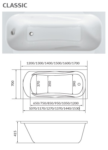 Ванна "CLASSIC" 140х70 А (1Марка) 01кл1470 А 1 Marka